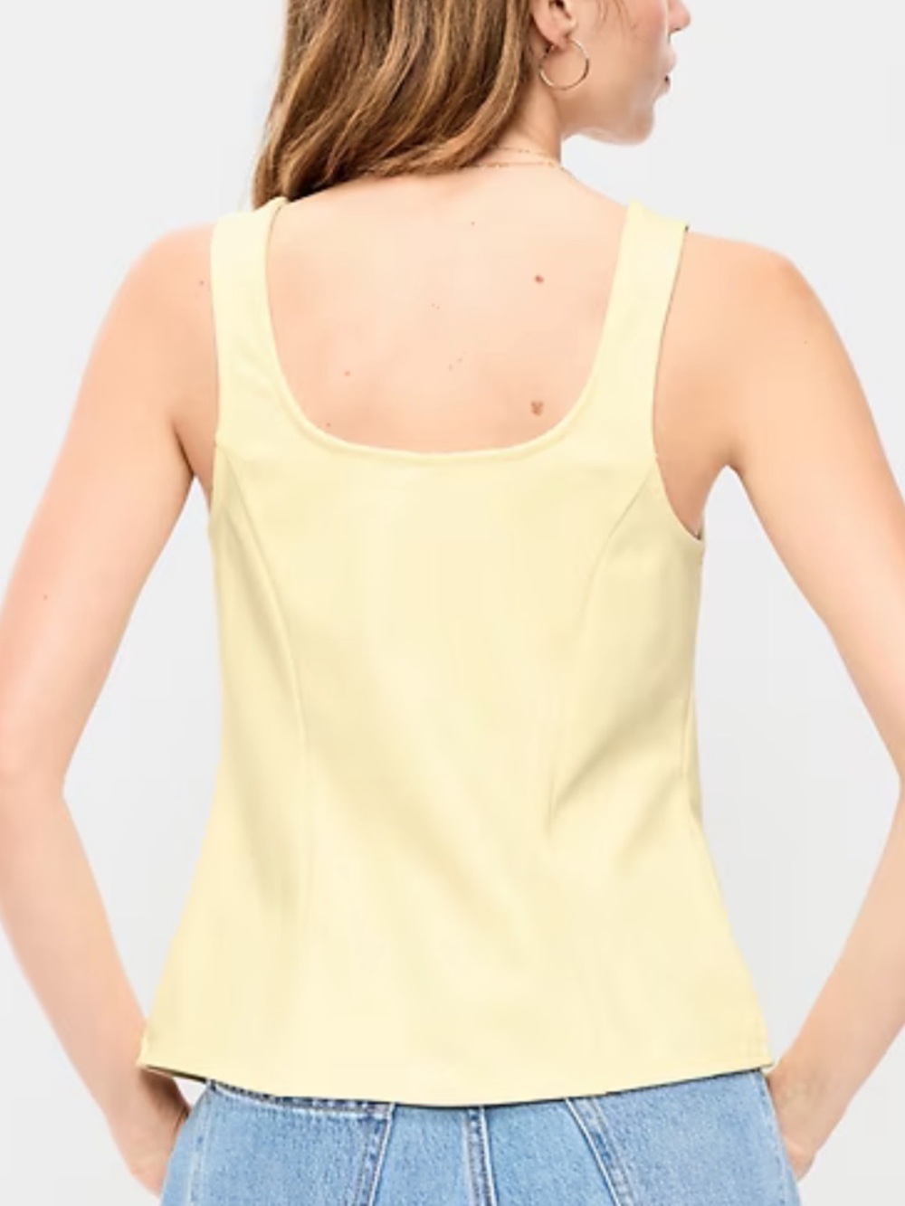 Women’s Sleeveless Button-Front Top in Pale Yellow - Picture 2 of 4